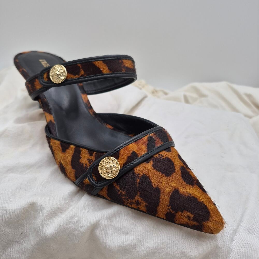 L'AGENCE Gilliane II Mary Jane pointed toe kitten heel mule calf hair size 8.5